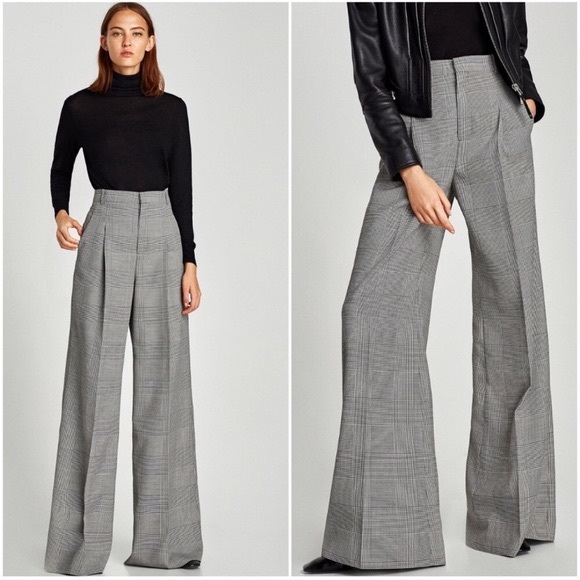 Zara | Pants u0026 Jumpsuits | Zara Wide Leg Checked Trousers Pants In A Size  Medium | Poshmark